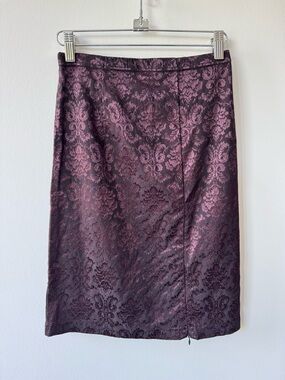Vintage bebe Moda Plum Jacquard Pencil Skirt with Zip Up Split - Made in France